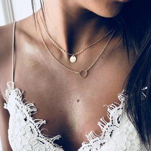 Dainty Layered Coin Ring Necklace (Gold)